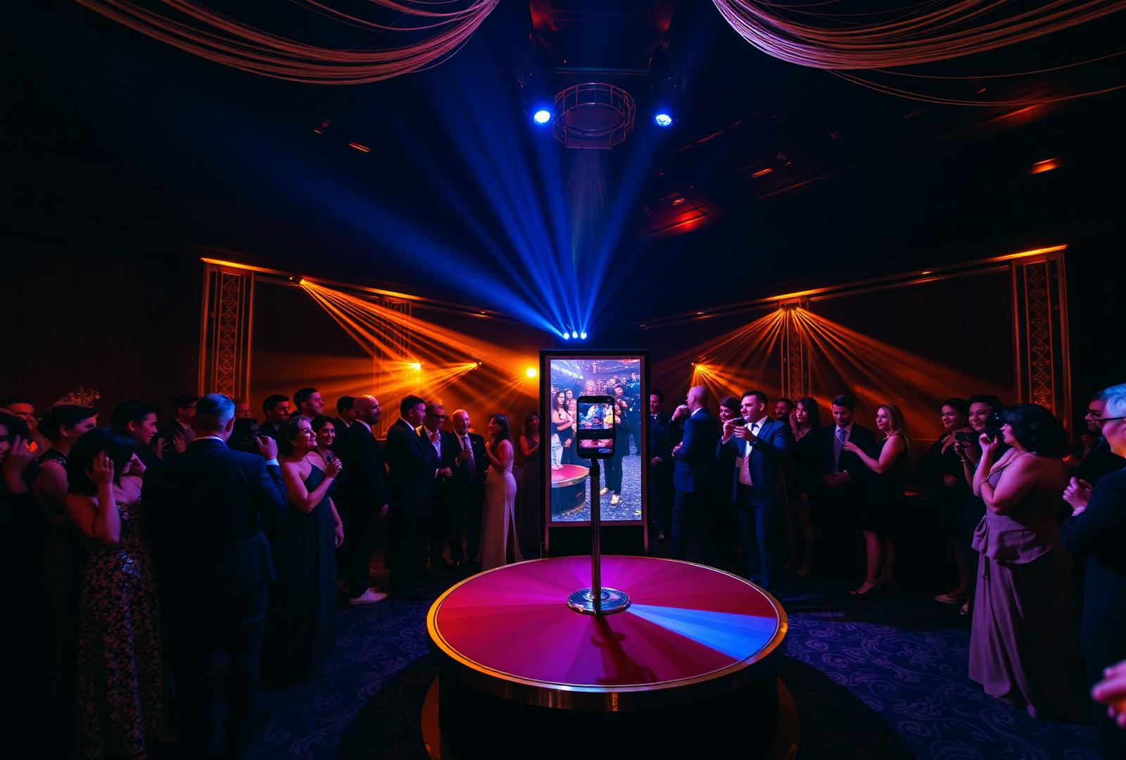 360 selfie booth spinning with golden light trails